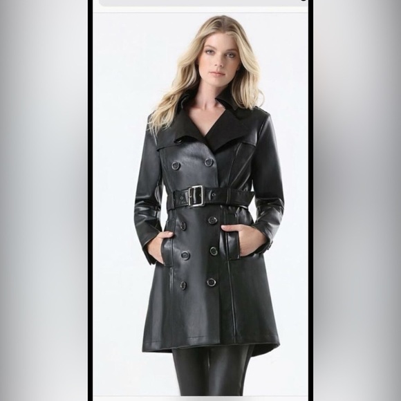 Bebe Faux Leather Trench Coat - Picture 2 of 8
